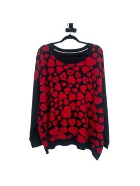 Tommy Hilfiger Crewneck Sweater 2X Plus Navy Red Heart Logo Knit Pullover Preppy